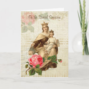 Cartão Vintage Virgin Mother Mary Mount Carmel Birthday