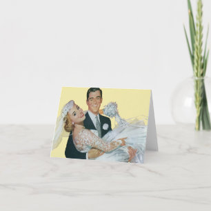 Cartão Vintage Wedding Newlyweds, Happy Bride and Groom