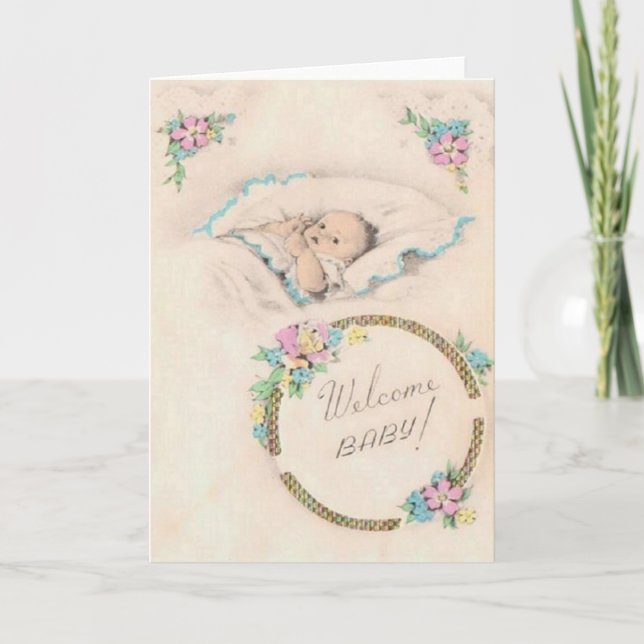 Cartão Vintage Welcome Baby Greeting Card (Frente)