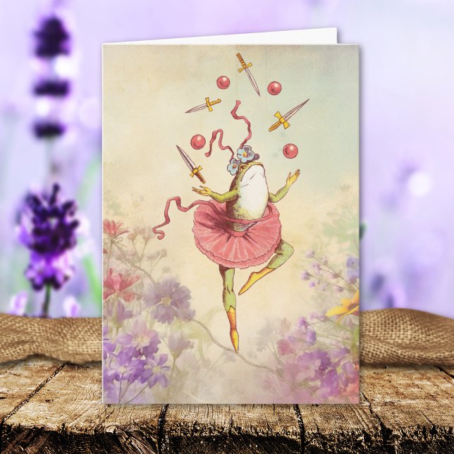 Cartão Vintage Whimsical Balancing Sapo - Belo aniversári (Criador carregado)