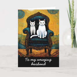 Cartão Vintage White Cat Casal Marido Esposa Aniversário