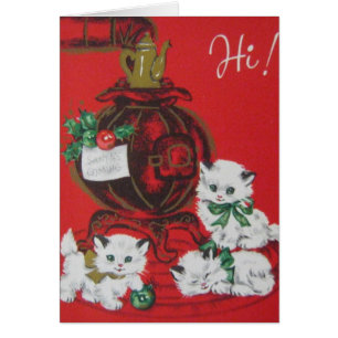 Cartão Vintage White Christmas Kittens