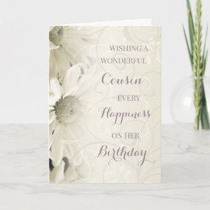 Cartão Vintage White Flowers Cousin Birthday