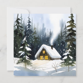 Cartão Vintage Winter Cabin Watercolor Christmas