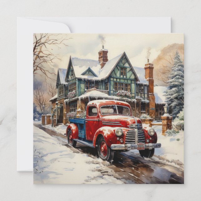 Cartão Vintage Winter Christmas Towhouse (Frente)