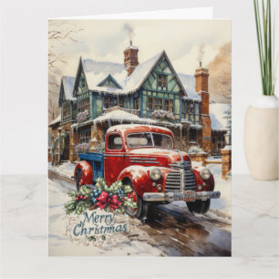 Cartão Vintage Winter Christmas Towhouse Felry Christmas