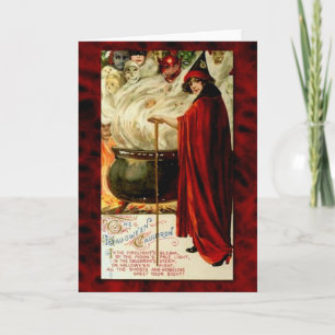 Cartão Vintage Witch and Cauldron