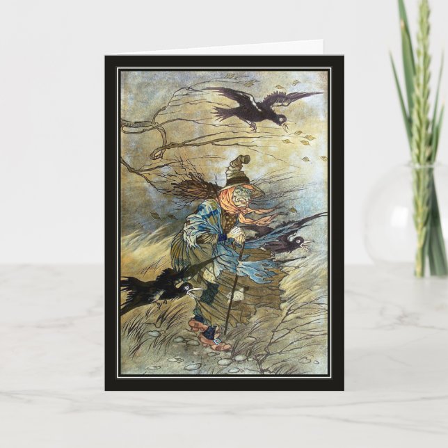 Cartão Vintage Witch de Charles Folkard (Frente)