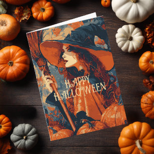 Cartão Vintage Witom Pumpkin Elegante Halloween