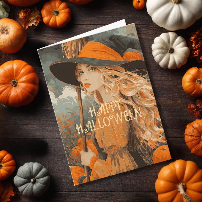 Cartão Vintage Witom Pumpkin Elegante Halloween (Criador carregado)