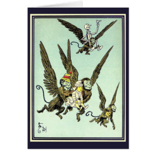 Cartão Vintage Wizard of Oz, Flying Monkeys with Dorothy