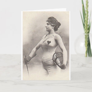 Cartão Vintage Woman Foil Fencer Note Card