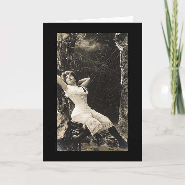 Cartão Vintage Woman Spider Web (Frente)