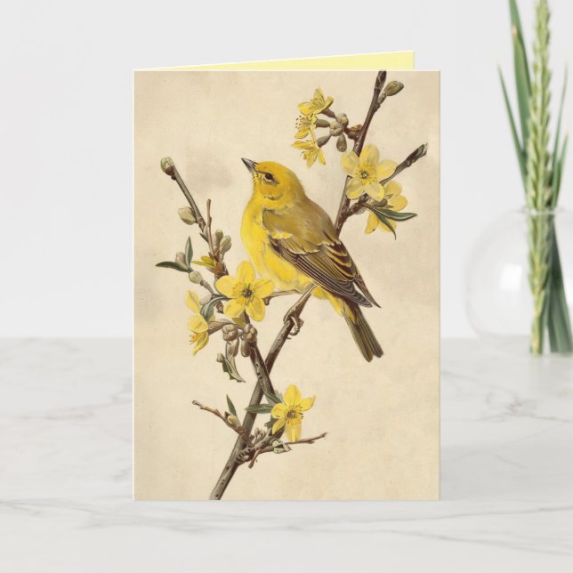 Cartão Vintage Yellow Bird Greeting Card (Frente)