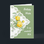 Cartão Vintage Yellow Rose Flower Wife<br><div class="desc">Vintage Yellow Rose Flower para o aniversário da sua esposa</div>