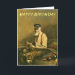 Cartão Vintageg Funny Fish man Birthday Card<br><div class="desc">Este cartão de aniversário é ilustrado por um velho pescador orgulhoso sentado numa lagosta enorme. A última pegada dele.</div>