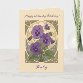Cartão Viola February Birthday Flowers Art Nouveau Style