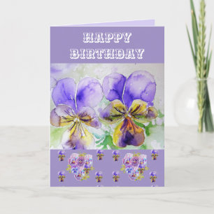 Cartão Viola Pansy Watercolor Floral Painting Purple Card