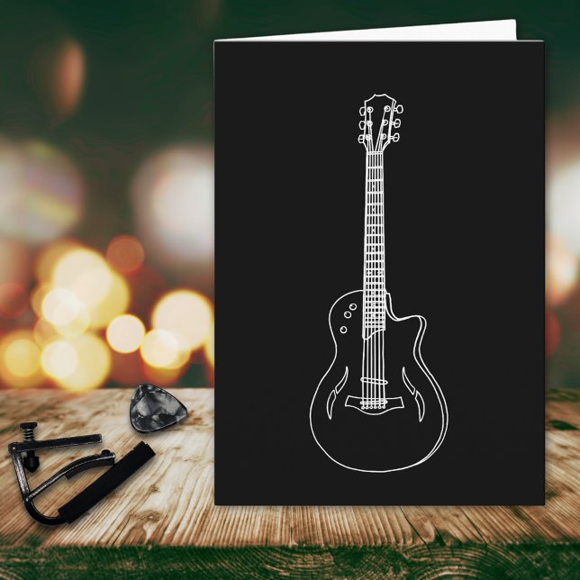 Cartão Violão Monocromático Desenho Simples Aniversário (Monochrome guitar simple line art modern birthday greeting card guitarist musician music teacher)