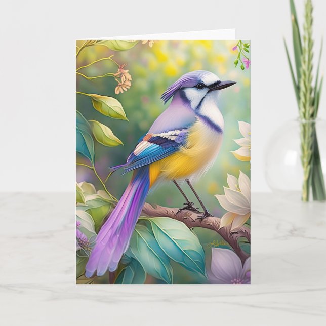 Cartão Violet Tufted Jay Fantasy Bird (Frente)