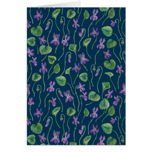 Cartão Violetas aquarela em azul