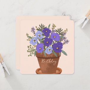 Cartão Violetas Roxas Buquê de Flores de Nascimento de Fe