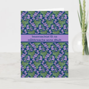 Cartão Violets, Mother's Day Card, Irish Gaelic Greeting