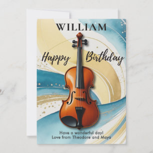 Cartão Violin Watercolor Swirls Música Themed Birthday