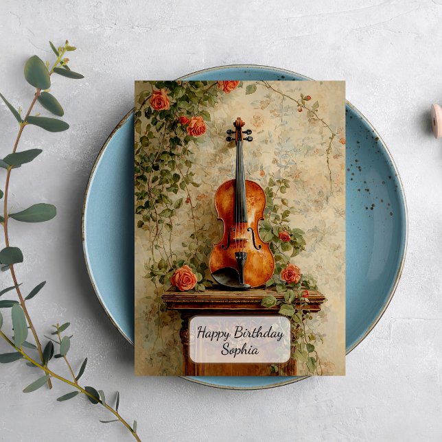 Cartão Violino Antigo com Rosas (Criador carregado)