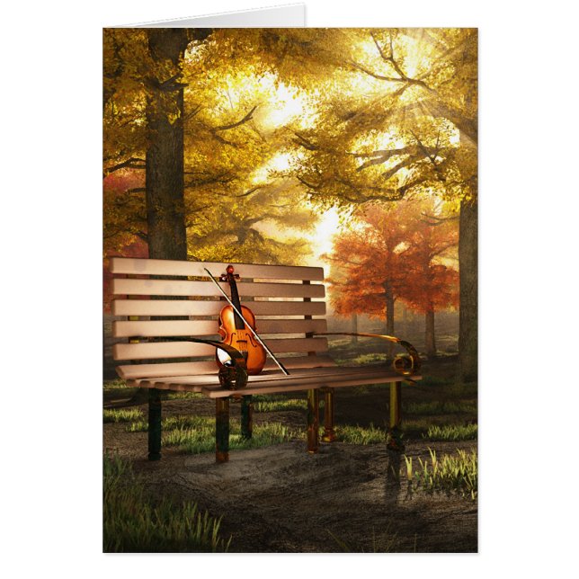 Cartão Violino no parque outonal (Frente)