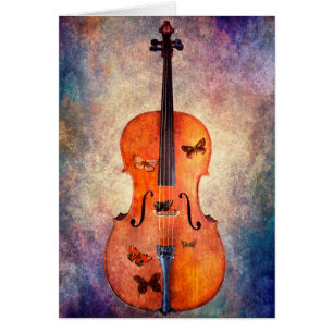 Cartão Violoncelo mágico com borboletas