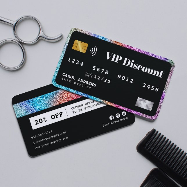 Cartão VIP de Desconto Glitter Arco-Íris Moderno p (Criador carregado)