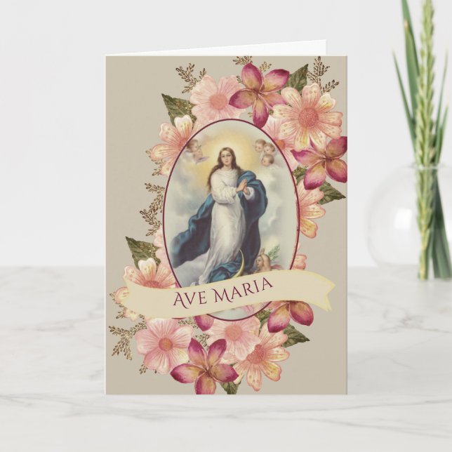 Cartão Virgem Abençoada Católica Mary Ave Maria (Frente)