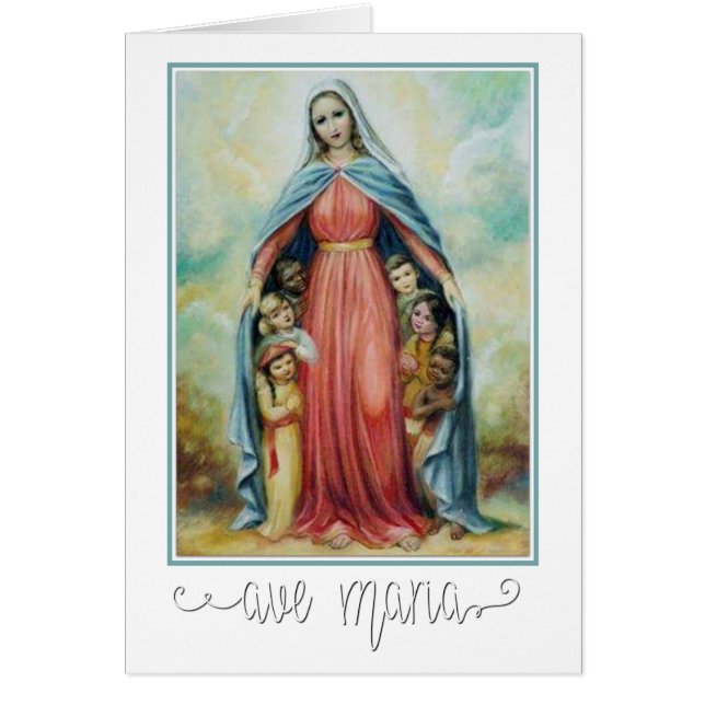 Cartão Virgem Abençoada Maria Crianças Religiosas Católic (Frente)