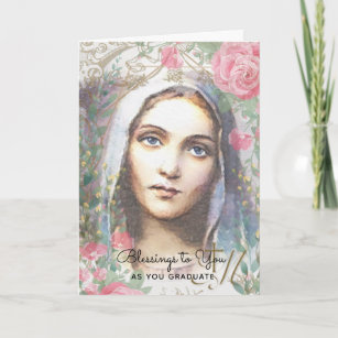 Cartão Virgem Abençoada Maria Graduação Floral Religiosa 