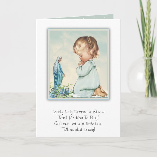 Cartão Virgem Abençoada Mary Little Girl Poem (Frente)