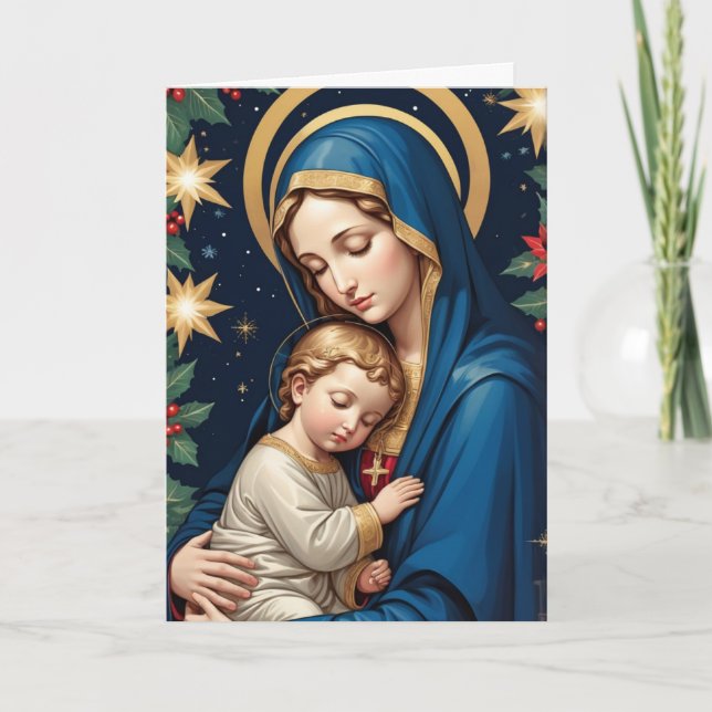 Cartão Virgem Abençoada Mary Natal Católico Tradicional (Frente)