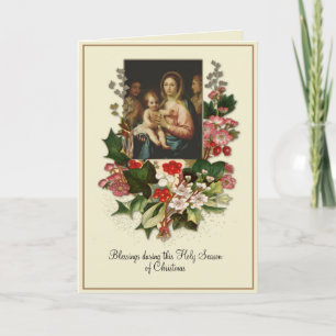 Cartão Virgem Católica de Natal Mary Jesus Floral
