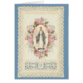 Cartão Virgem Católica Mary Lace Floral Religioso