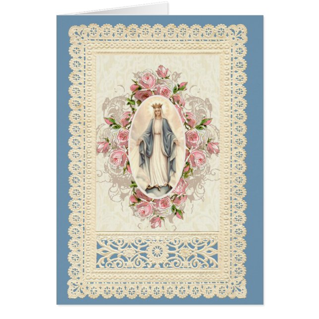 Cartão Virgem Católica Mary Lace Floral Religioso (Frente)