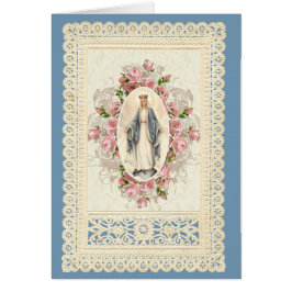 Cartão Virgem Maria Católica Renda Floral Religiosa