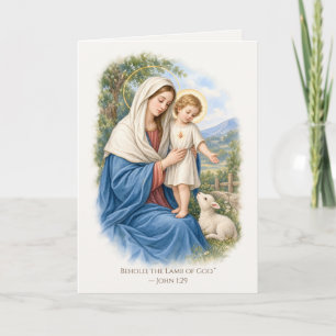 Cartão Virgem Maria e Menino Jesus Cordeiro de Deus Relig