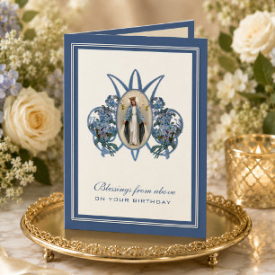 Cartão Virgem Maria Floral de Aniversário Religiosa