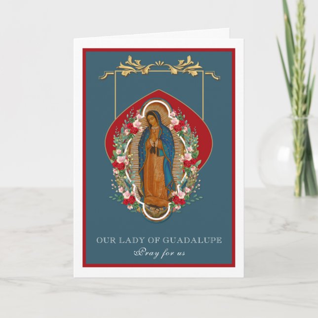 Cartão Virgem Maria Guadalupe Rosas Religiosas Vintage (Frente)