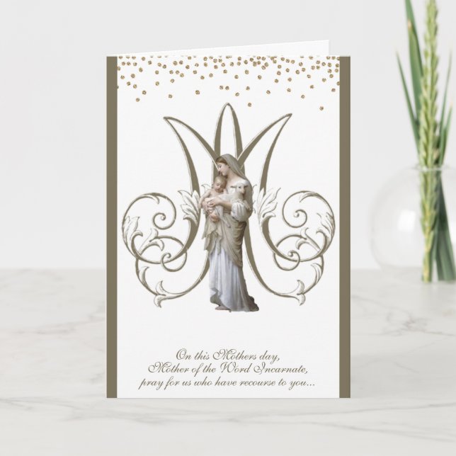 Cartão Virgem Maria Jesus Dia das Mães Religiosas (Frente)