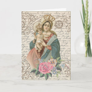 Cartão Virgem Maria Jesus Dia das Mães Vintage