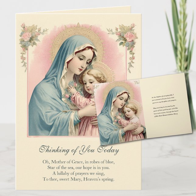 Cartão Virgem Maria Jesus Pensando em sua oração (Share the blessings and convey your warm sentiments to your loved ones. )