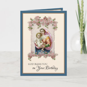 Cartão Virgem Maria Rosária de Aniversário Religiosa