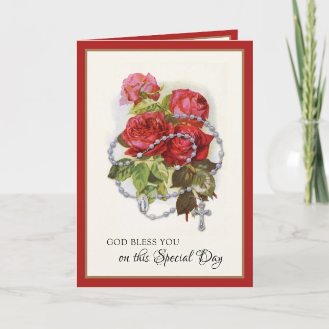 Cartão Virgem Maria Rosária de Aniversário Religiosa Rosa (Frente)