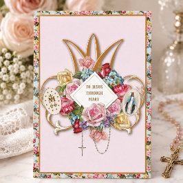 Cartão Virgem Maria Rosas Religiosas Rosário Floral Catól